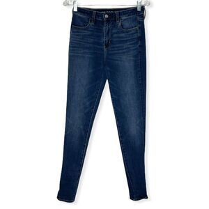 American Eagle Jeans Womens 4 Long Blue Dark Super Hi-Rise Jegging Skinny Casual